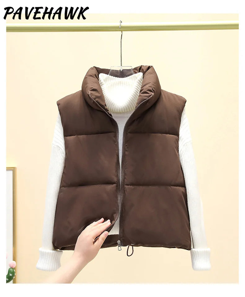 Women's Puffer Vest – Sleeveless Stand Collar Down Gilet