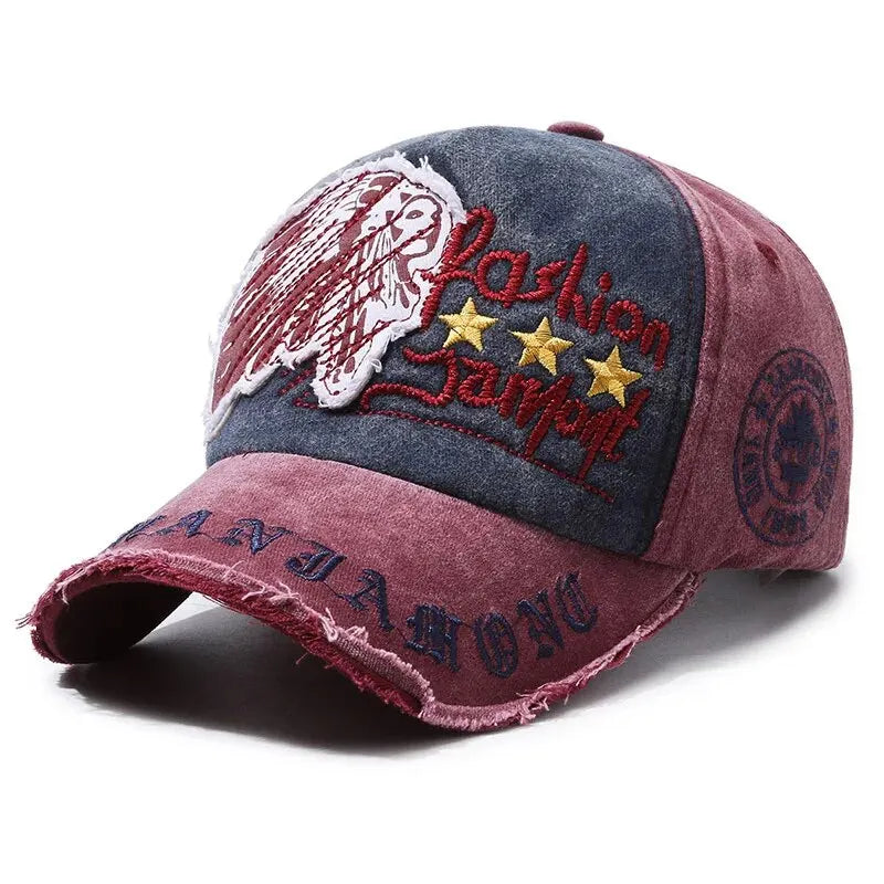 Distressed Baseball Cap with Embroidery – Adjustable Unisex Hat