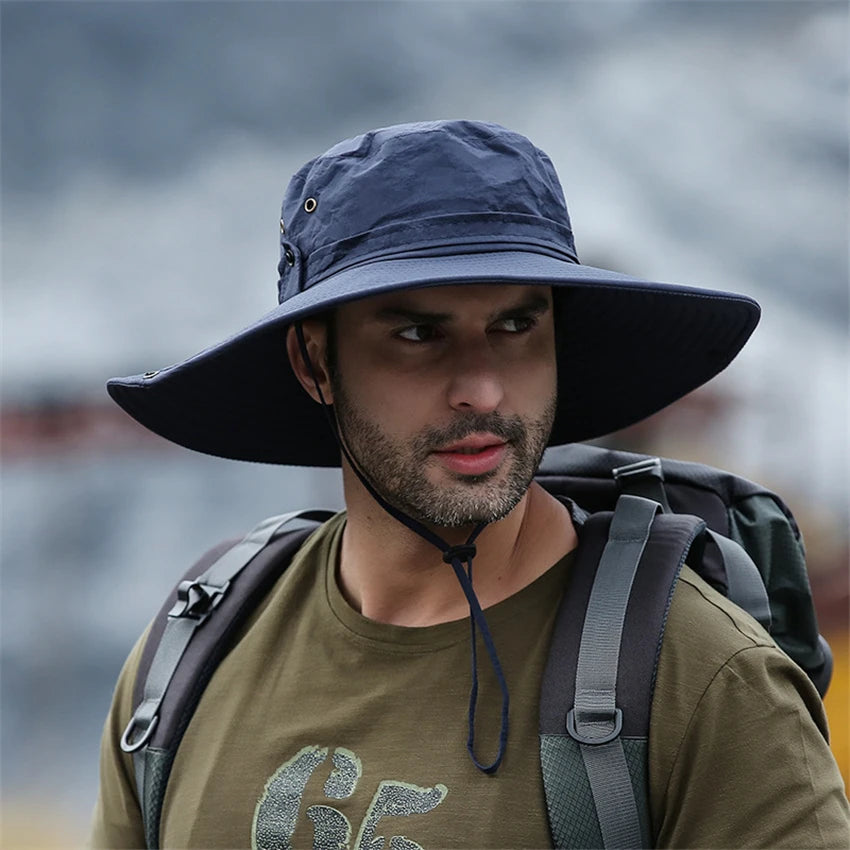 Wide Brim Sun Hat – Mesh Breathable Outdoor Bucket Hat for Men