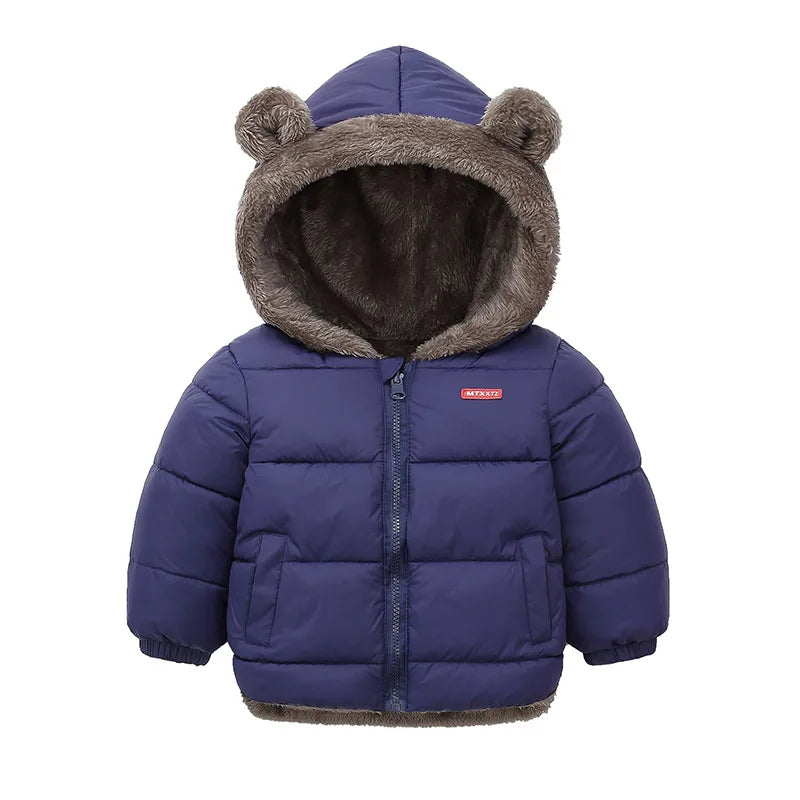 Kids Bear Ear Hooded Winter Jacket – Padded Fleece Coat