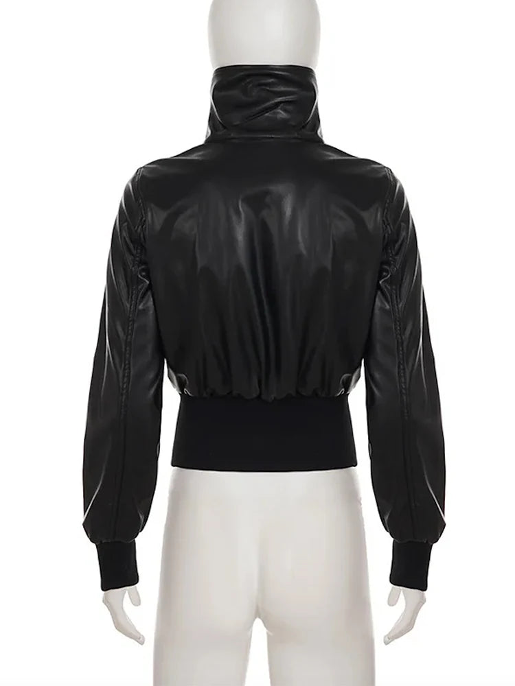 Women's Vintage PU Leather Jacket – Alt Grunge Zipper Coat