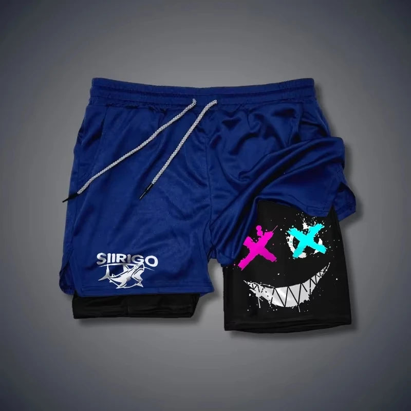 Men's 2-in-1 Graphic Print Fitness Shorts – Quick Dry Training