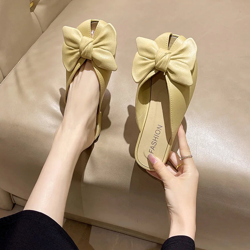 Women's Bow Flat Mules – Slip-On Summer Sandals