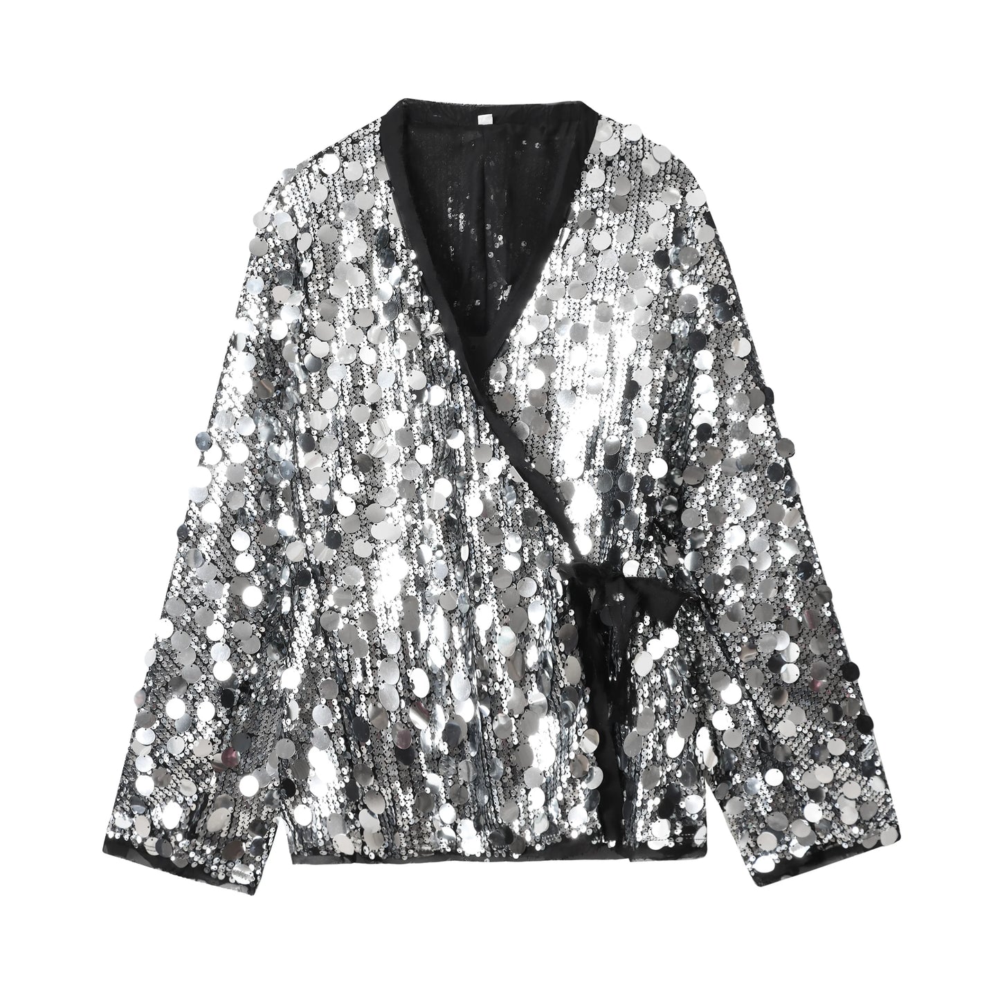 Women's Sequin Kimono Jacket – Long Sleeve Wrap Coat