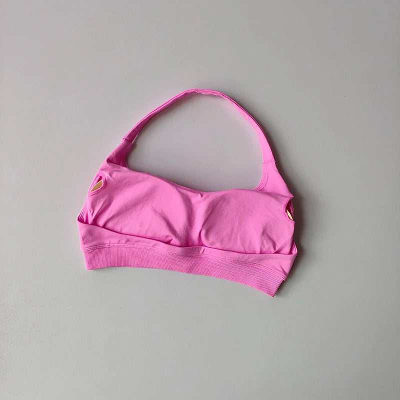 Seamless Padded Sports Bra – Backless Halter Crop Top for Women