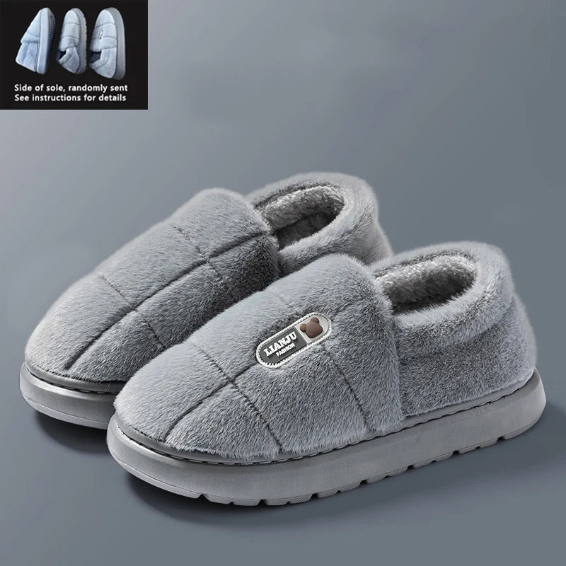 Plush Winter Slippers – Unisex Warm Non-Slip Cotton House Shoes