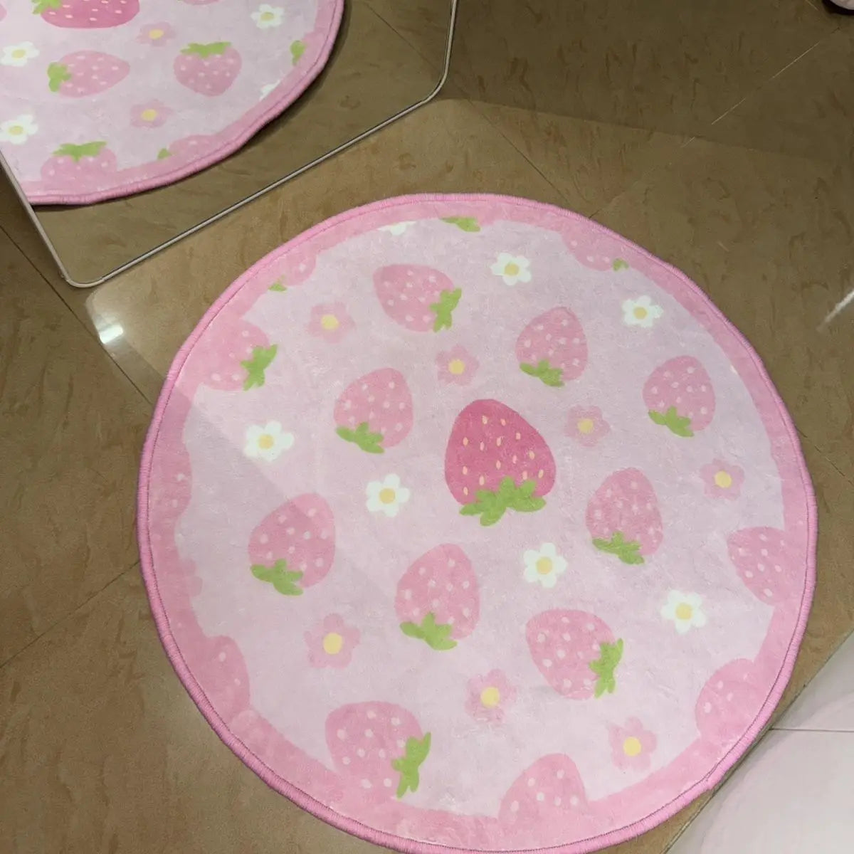 Strawberry Plush Bedroom Rug – Cute Anti-Slip Carpet