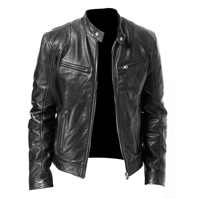 Men's PU Leather Motorcycle Jacket – Slim Fit Biker Coat