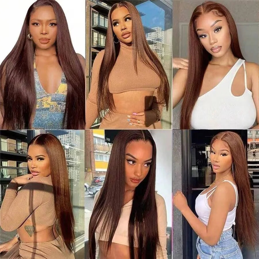 13x4 HD Lace Front Wig Chocolate Brown Bone Straight Human Hair
