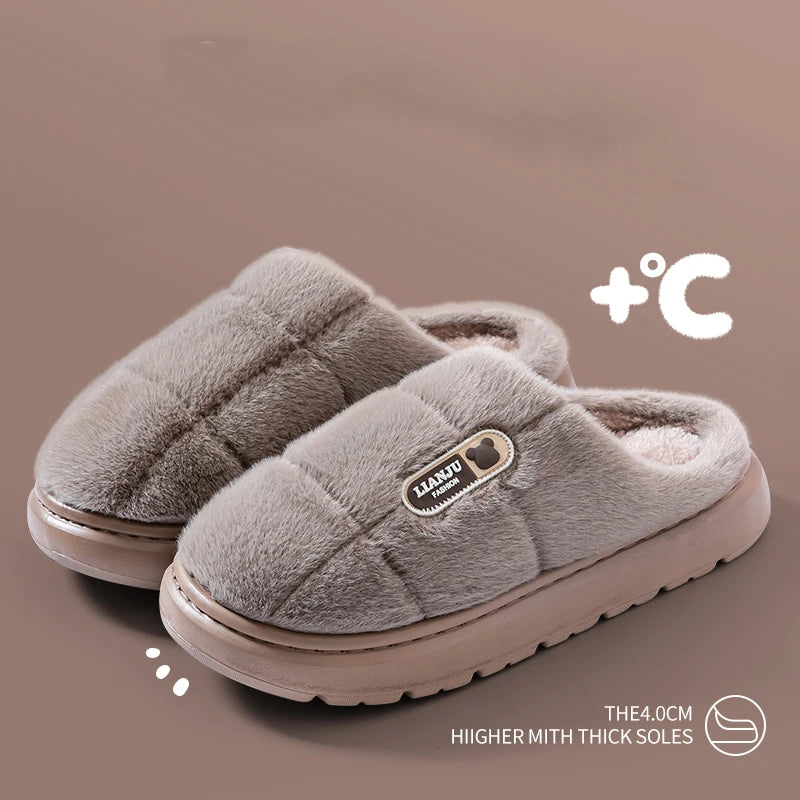 Big Size 50 51 Winter Slippers Women Men Thick Sole Indoor Home Warm Couples Shoes Non-Slip Flat