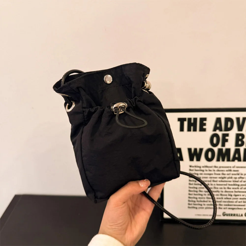 Mini Nylon Crossbody Bag – Drawstring Phone Wallet & Shoulder Purse