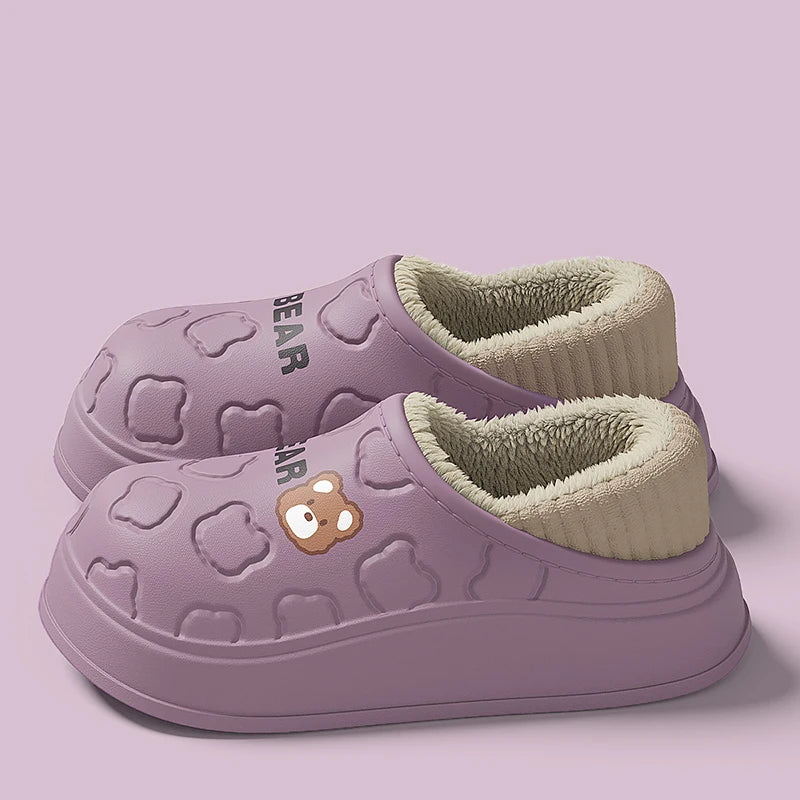 Waterproof Cotton Slippers Women Men Winter Outdoor Indoor Home Plush Warm Thick Sole Anti Slip