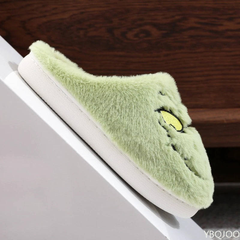 Autumn Winter Plus Size Women S Home Slippers Indoor Lazy Green Fur Monster Plush Flat Bottom