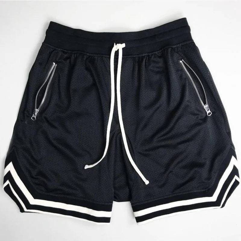 Men's Mesh Basketball Shorts with Zip Pockets & Drawstring
