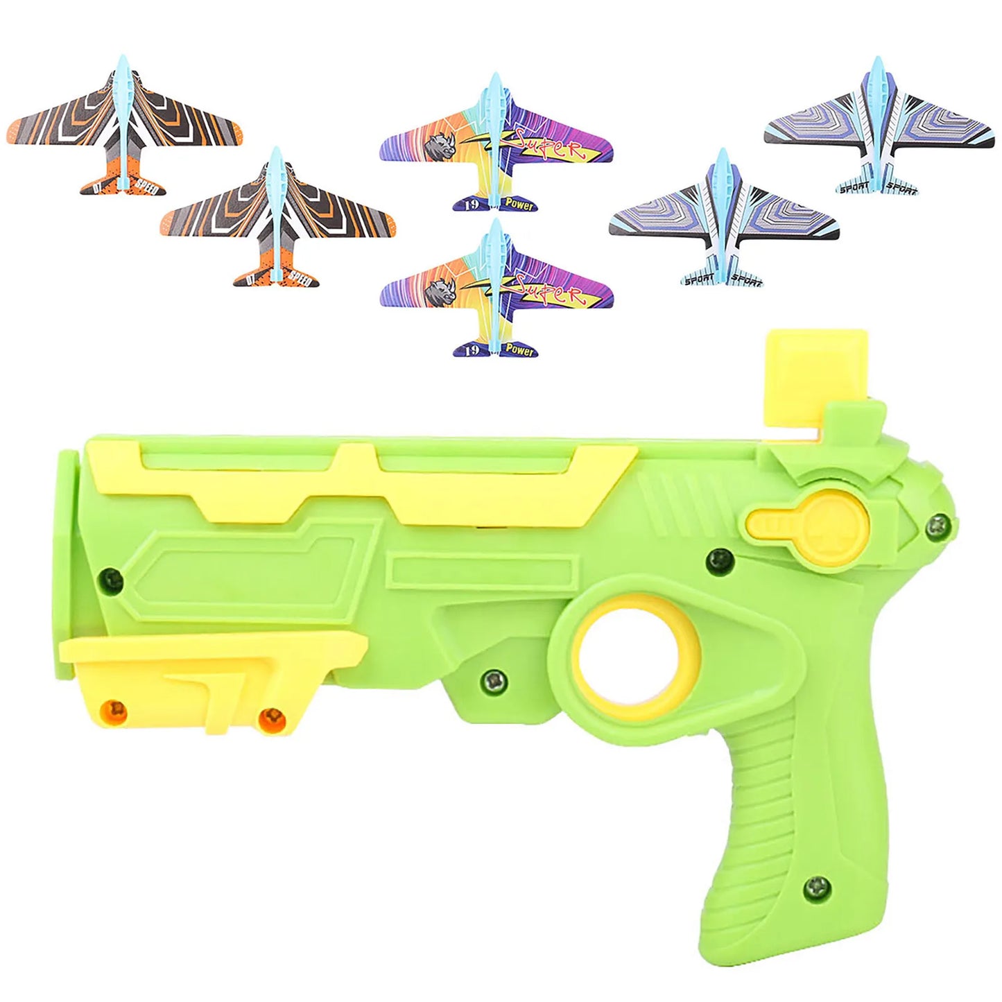 Airplane Launcher Toy Gun – 6 Foam Glider Planes for Kids
