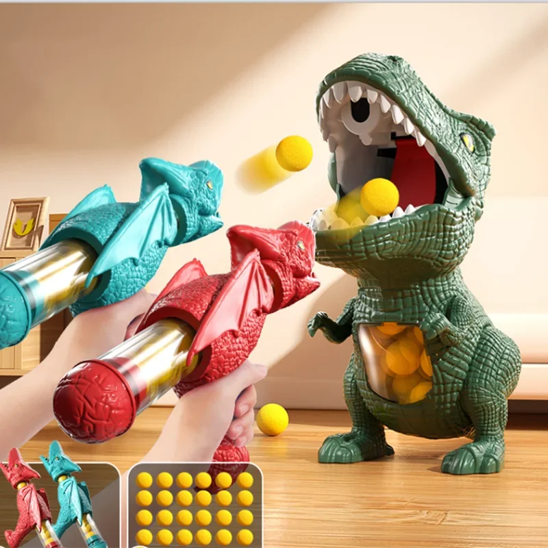 Dinosaur Shooting Game Set with Foam Ball Blaster Gun