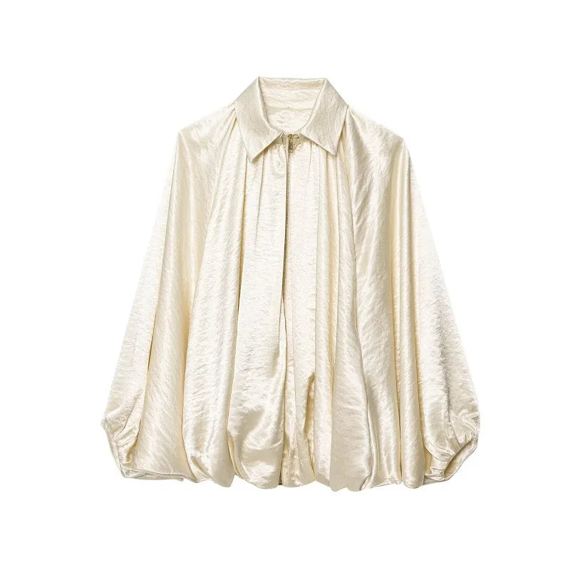 Oversized Ruched Bomber Jacket for Women