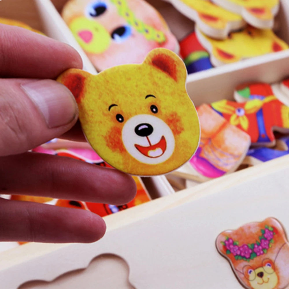 Wooden Bear Dress-Up Puzzle Toy for Kids
