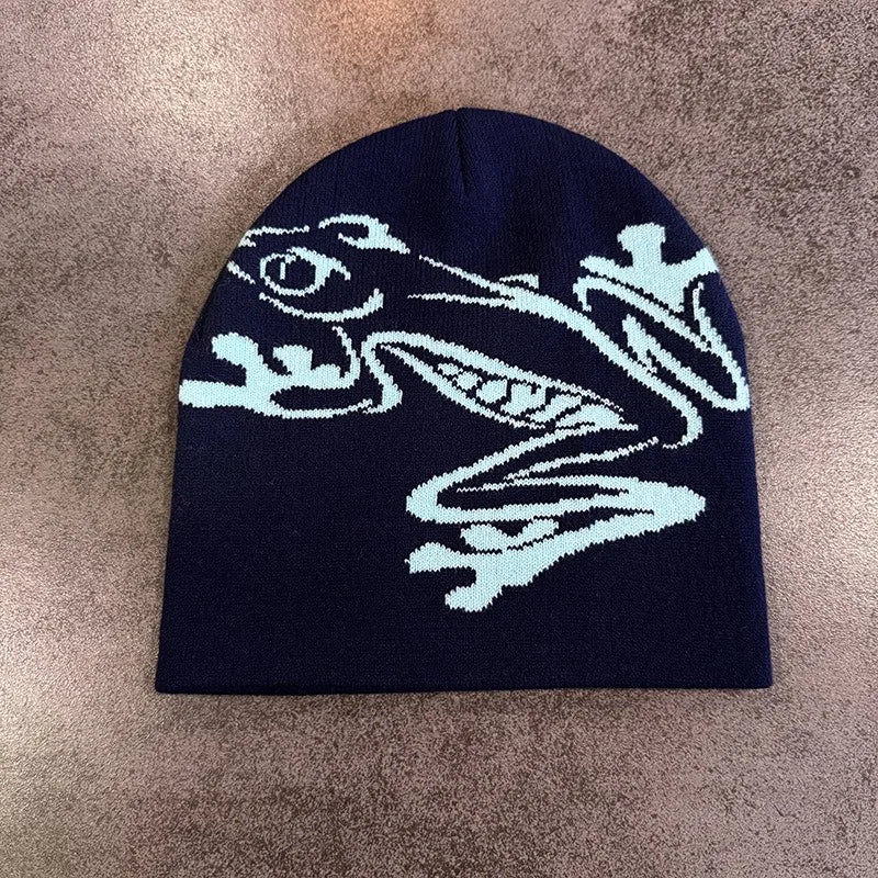 Tree Frog Print Beanie – Stretchy Knit Skull Cap
