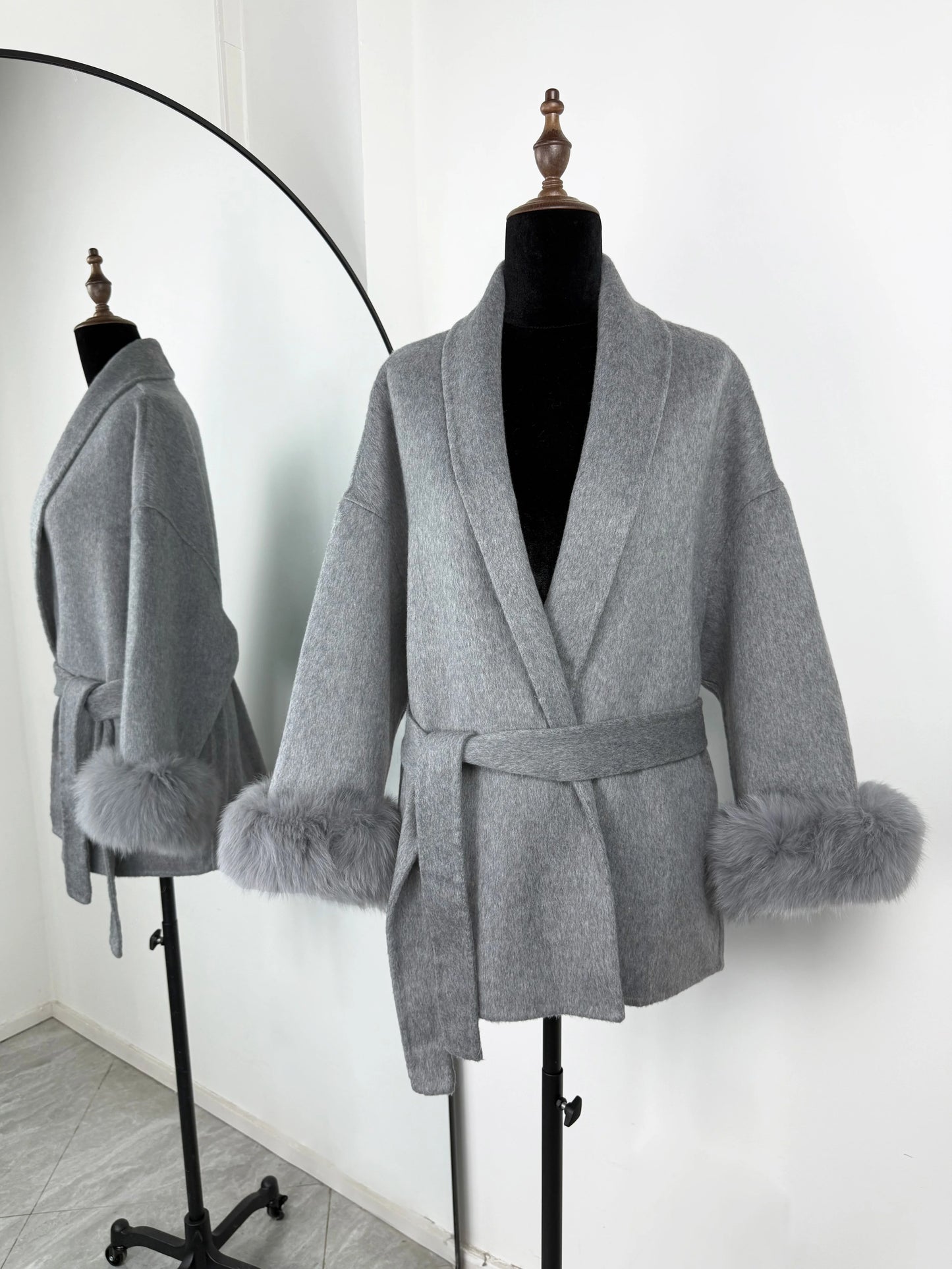 Women's Fox Fur Woolen Short Coat – Double-Sided Wool