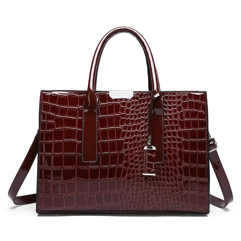 Crocodile Pattern Leather Tote Bag for Women – Large Capacity
