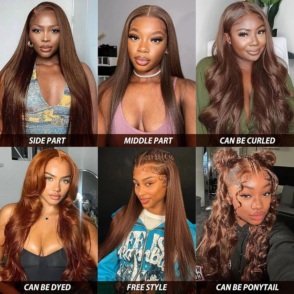 13x4 Lace Front Wig Human Hair – Chocolate Brown Straight Wig 200% & 250% Density