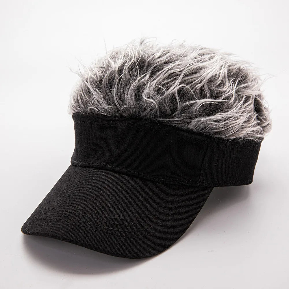 Faux Hair Sun Visor Cap – Unisex Adjustable Baseball Hat with Wig