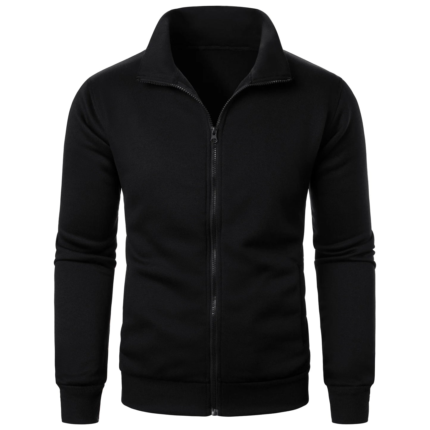 Men's Zip-Up Stand Collar Jacket Casual Sports Solid Color