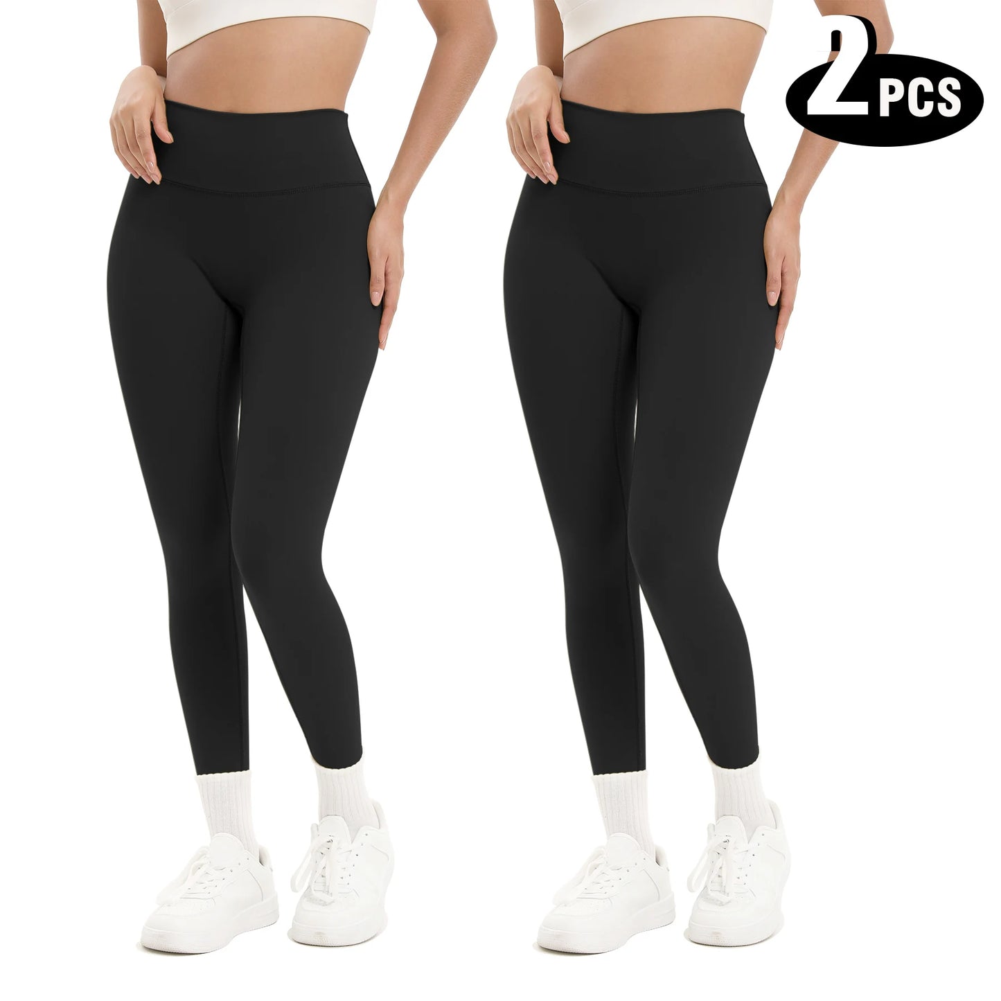 2-Pack Women's High Waist Yoga Leggings with Side Lace-Up Cutout
