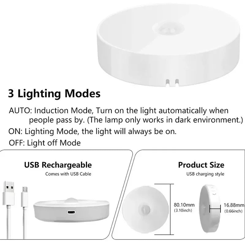2 6 Pack Motion Sensor Led Night Light Usb Rechargeable 3 Color Lamp Cabinet Wardrobe Staircase