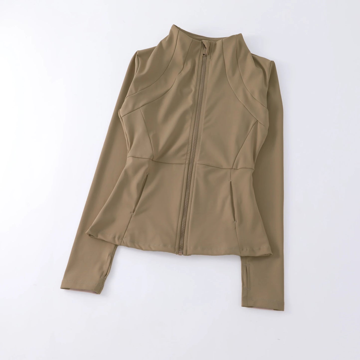 Women's Zip-Up Athletic Jacket with Thumb Holes – Slim Fit Running Top