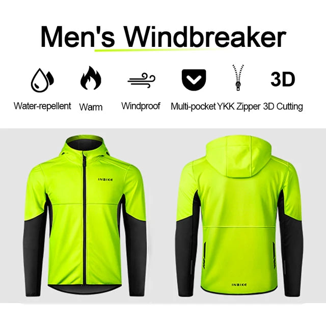Men's Winter Cycling Windbreaker Jacket – Hooded Fleece Windproof Coat