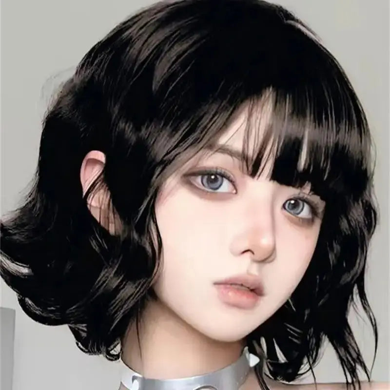 Short Curly Wig with Bangs - Natural Wavy Bob for Women
