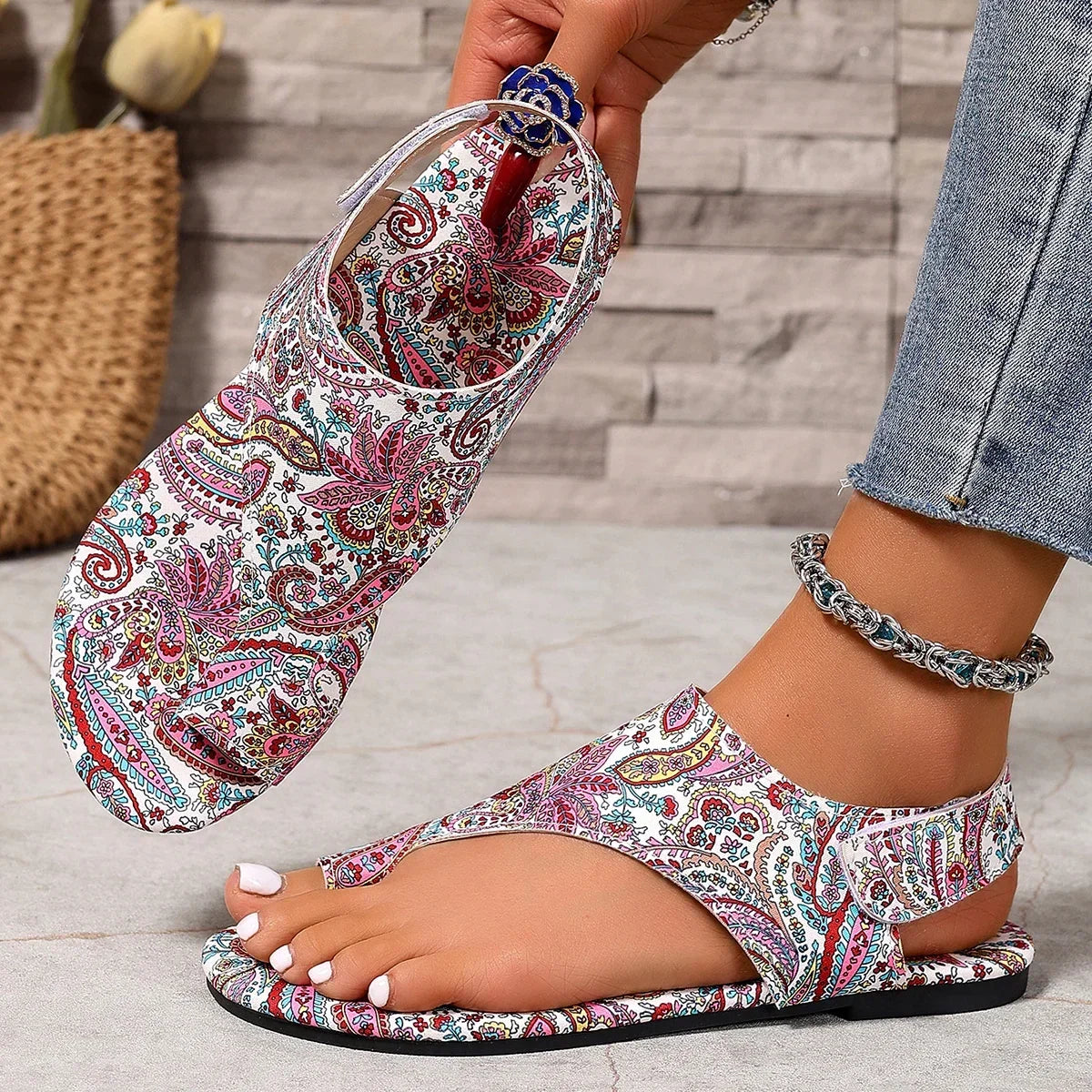 Women's Bohemian Flat Sandals – Printed Mandala Roman Style