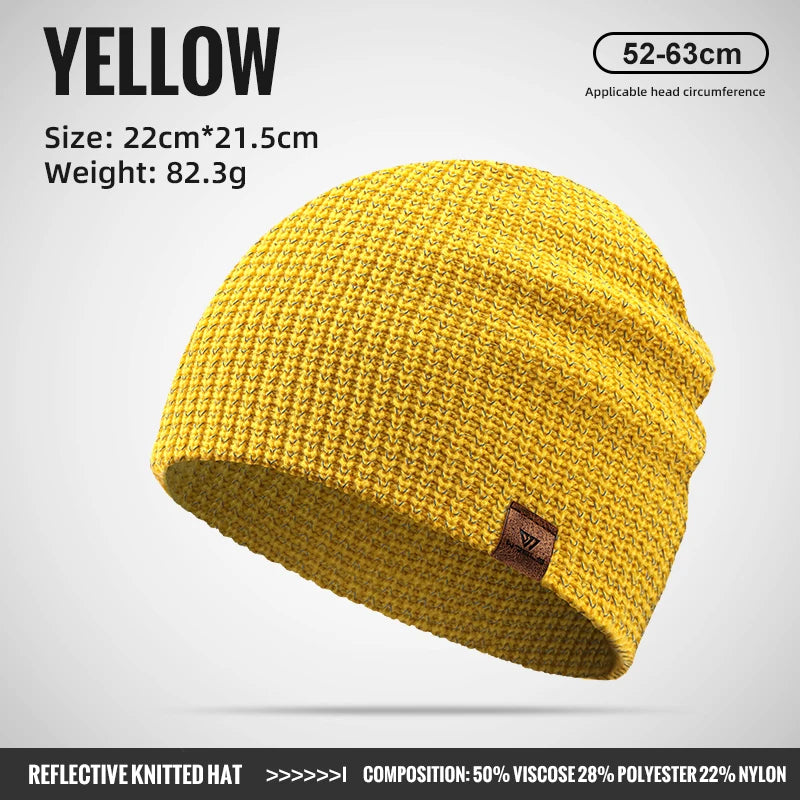 Reflective Knitted Beanie Hat – Unisex Windproof Warm Winter Cap