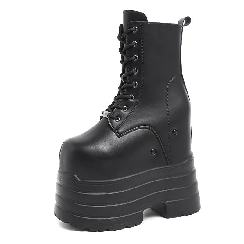 Platform Boots for Women – Height Increasing Leather Gothic Punk Ankle Boots
