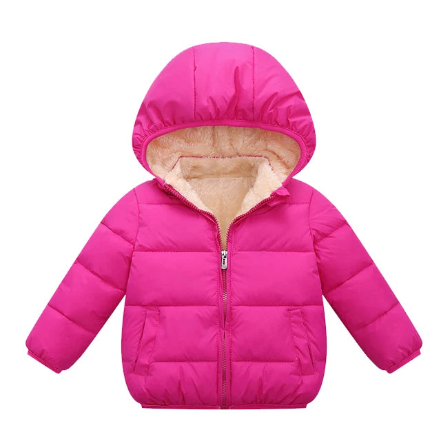 Kids Winter Hooded Puffer Jacket – Thick Fleece-Lined Coat for Boys & Girls