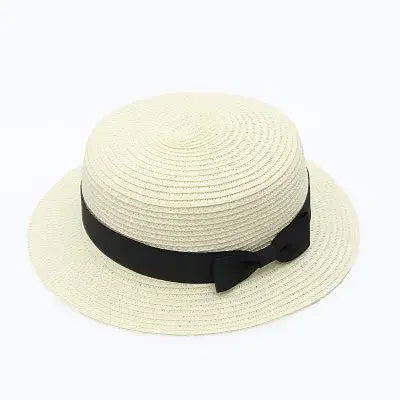 Women's Boater Straw Hat with Bow – Sun Protection Beach Hat