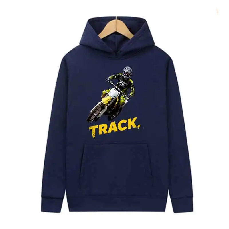 Track Print Hoodie Casual Streetwear Pullover Sweatshirt