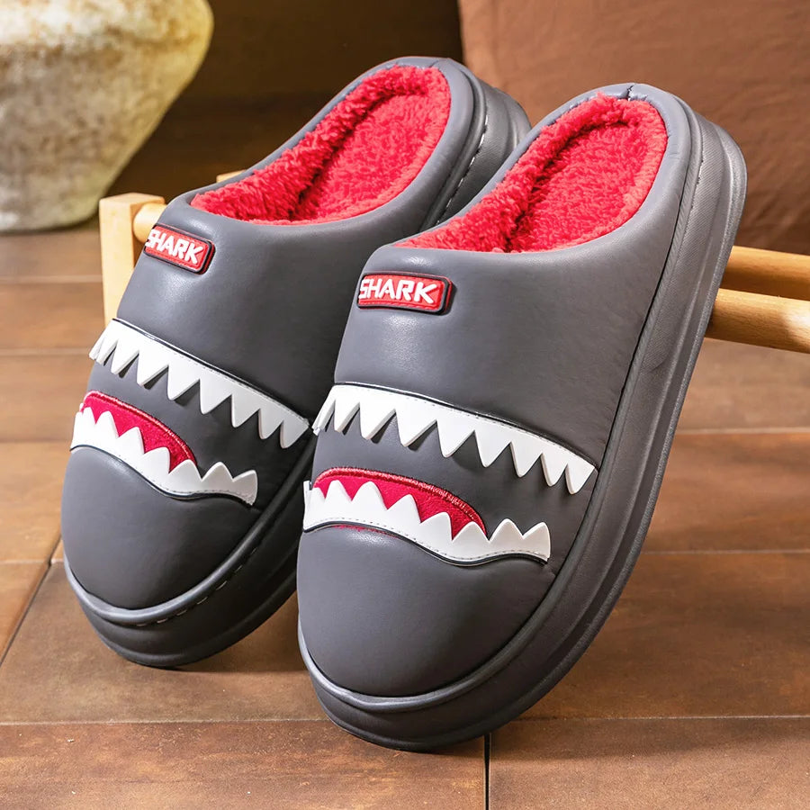 Shark Slippers Men's Platform House Shoes Warm Plush Lined EVA Non-Slip