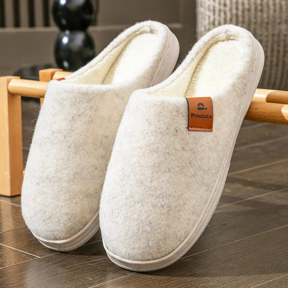 Winter Men Felt Platform House Slippers Ultra Warm Cushion Cozy Living Non-Slip Tpr Outdoor Indoor