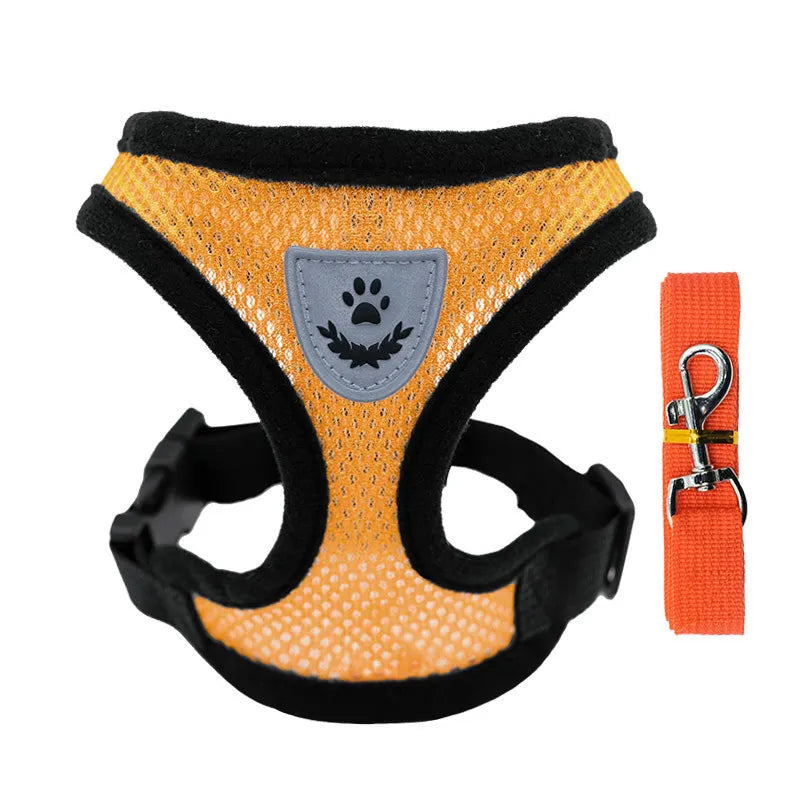 Adjustable Mesh Pet Harness Vest with Leash – Dog & Cat