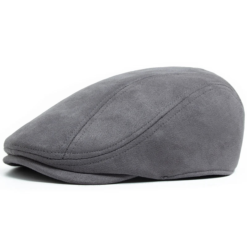 Suede Flat Cap Newsboy Beret – Unisex Vintage Hat