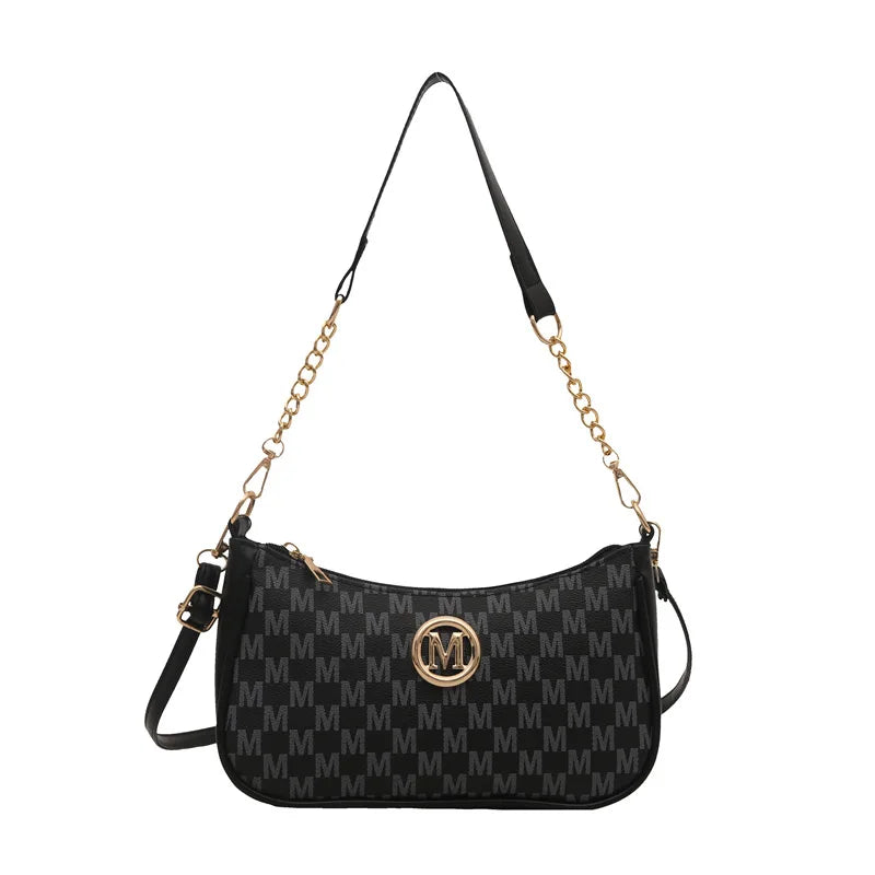 PU Leather Crossbody Bag with Gold Letter M – Women's Shoulder Handbag