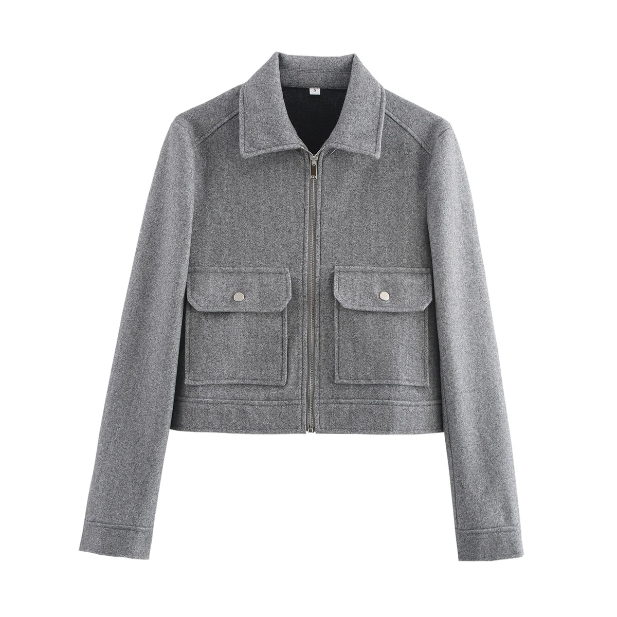 Women's Cropped Zip-Up Jacket – Short Elegant Coat with Pockets