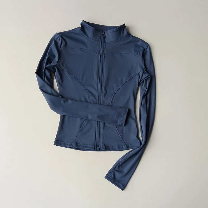 Women's Slim Fit Zip-Up Sports Jacket – Stand Collar Athletic Coat