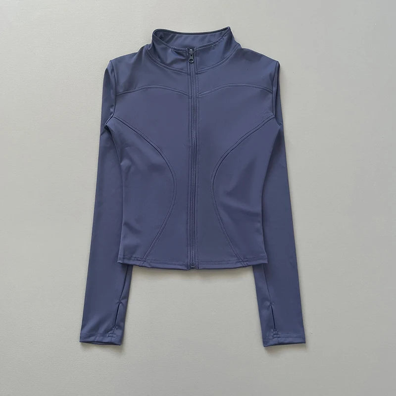 Women's Zip-Up Workout Jacket – Stretch Fitted Running & Yoga