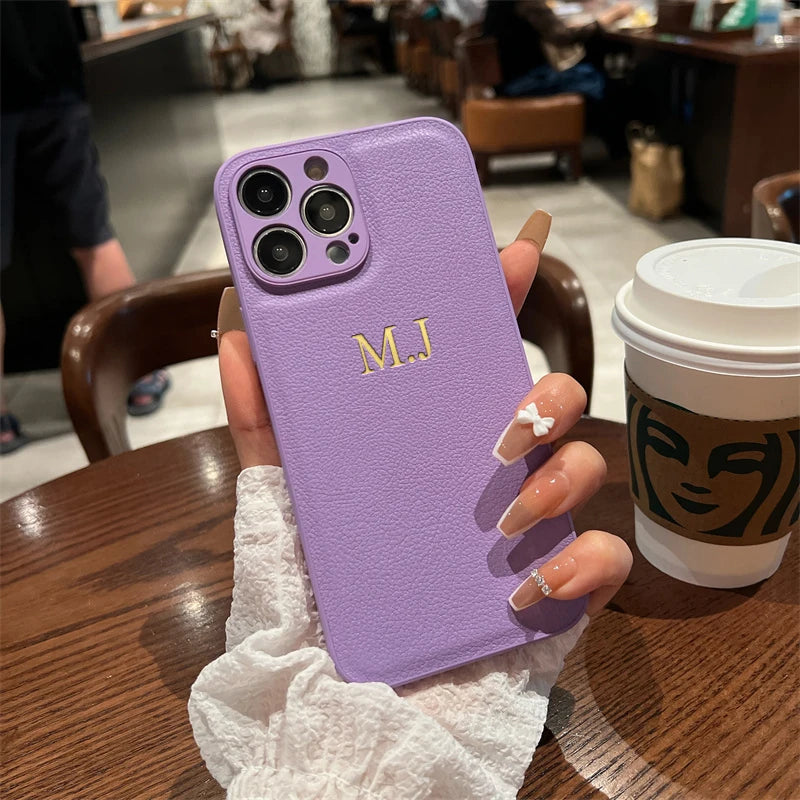 Personalised Customized Name Case Iphone 17 16 15 14 13 12 11 Pro Max Initials Letters Leather Cover