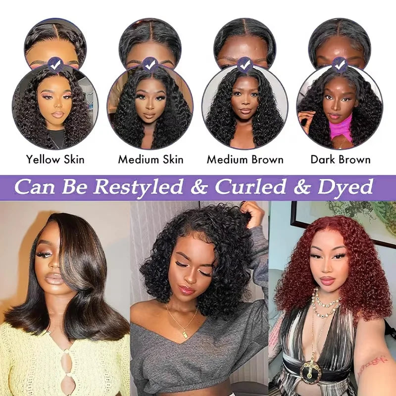 250density Glueless Short Bob Wig 10 Inch Deep Wave Lace Front Wigs Human Hair 5x5 Ready Wear