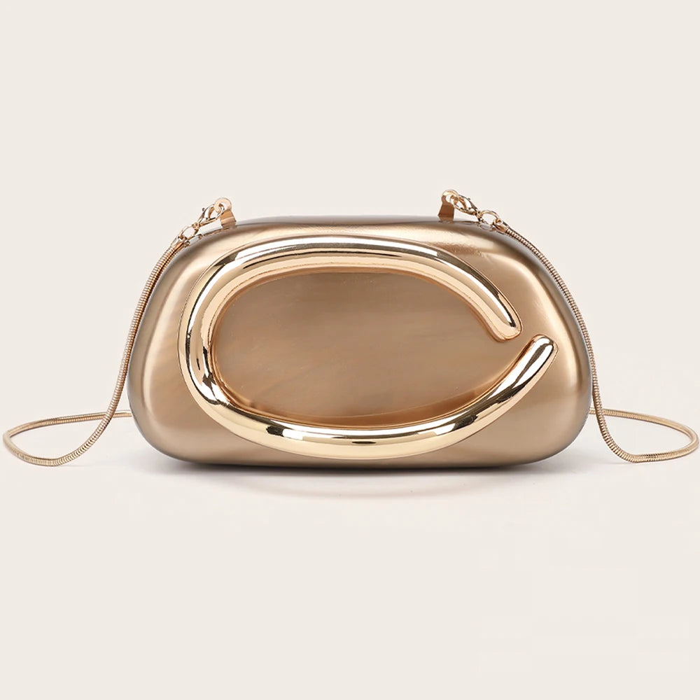 Luxury Evening Clutch Bag – Gold Metal Handle Wedding & Party Purse
